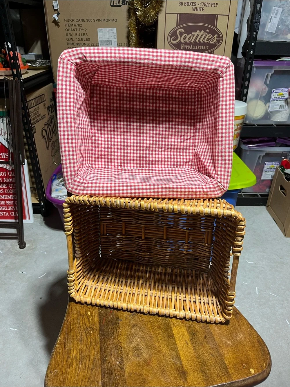 Wicker Basket Set with Red Gingham Liner